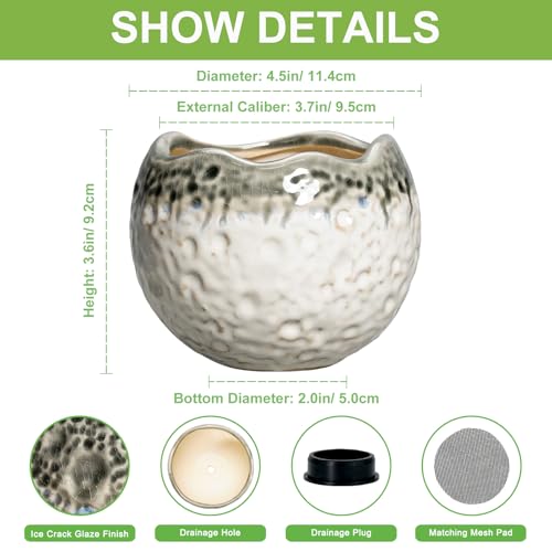 Ceramic Plant Pots 4 Inch, Small Ceramic Planter, Beige-Grey - color: Beige-grey, size: 4.5 Inch