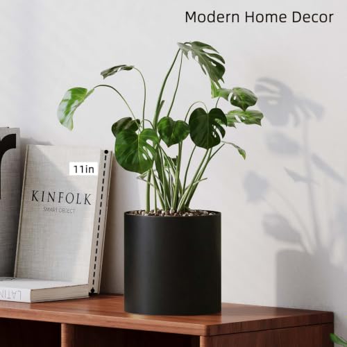 7 Inch Black Metal Plant Pot with Drainage Hole, Indoor Outdoor - color: Black