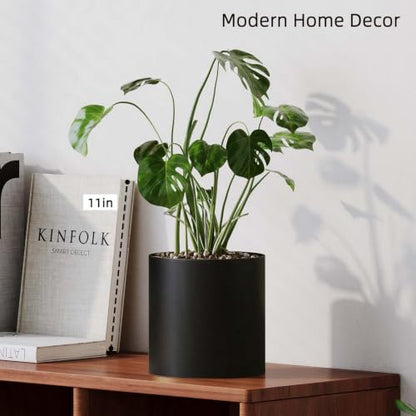 7 Inch Black Metal Plant Pot with Drainage Hole, Indoor Outdoor - color: Black