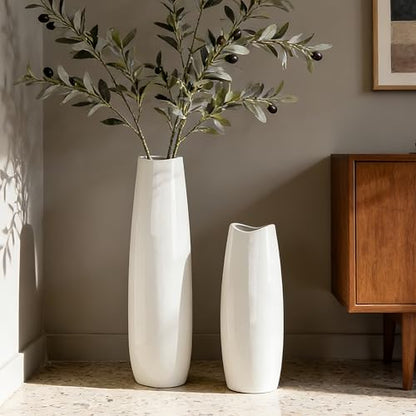 White Tall Ceramic Floor Vase, 15.7 Inch, Oval Design - color: Shape 1, size: 16 Inch