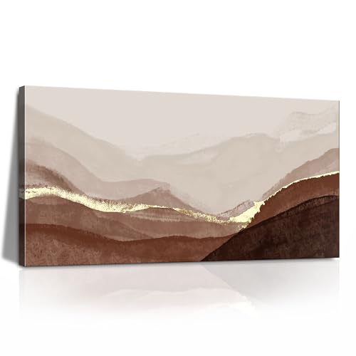 LKY ART Large Abstract Wall Art Canvas Print Mountain Landscape Modern Brown and Gold Tones Decor 30"x58" for Living Room Bedroom Home Office Wall Decoration - color: Gold, size: 58"L x 30"W