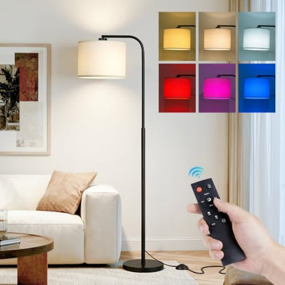 Arc Floor Lamp with Remote and Dimmable Black lamps for Living Room - color: Black Beige
