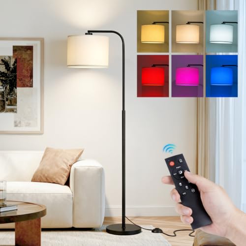 Arc Floor Lamp with Remote and Dimmable Black lamps for Living Room - color: Black Beige