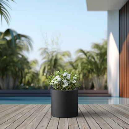 Kante Accent Round Cylinder Black Concrete Planter 12.6" Tall, Outdoor - color: Black, size: 12.6" Dia