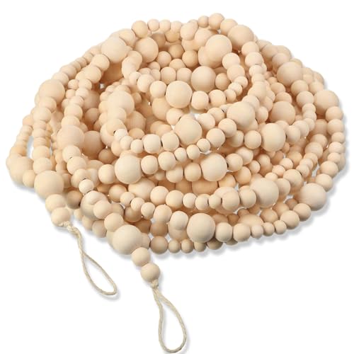 Giegxin 1 Pcs 32.8 ft 4th of July Wooden Bead Garland Patriotic Hanging Garland Farmhouse Beads Decor for Independence Day Mantel Table Party Wall Home Decorations (Wood Color) - color: Wood Color