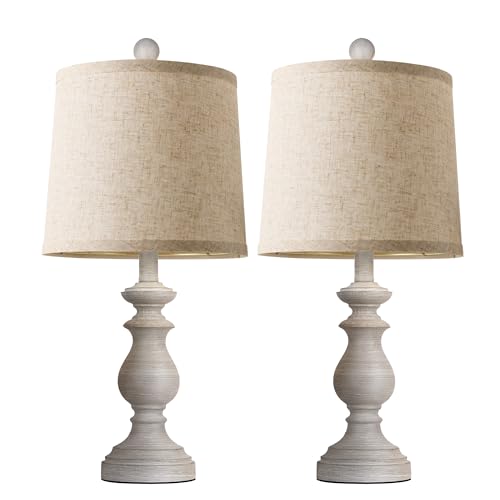 PARTPHONER Traditional Table Lamp Set of 2, Rustic Farmhouse Table Lamps for Living Room Bedroom, 22" Bedside Desk Lamps Vintage Nightstand Lamps with Linen Shades, Antique Grey - color: Antique Grey, size: 22 Inch