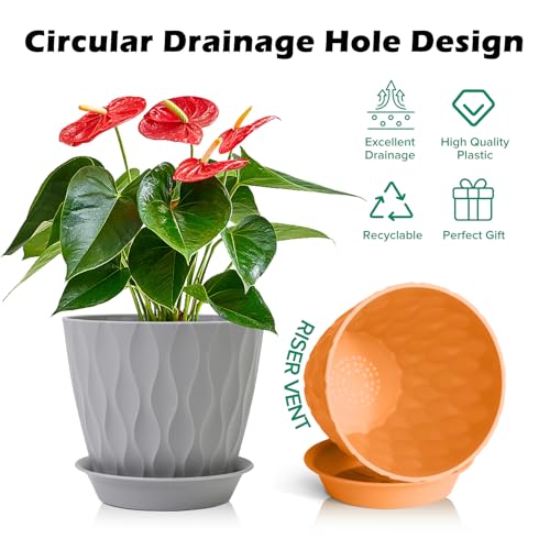 GARDIFE 7 Pack Plant Pots 4-7 inch with Drainage Holes and Tray, Green - color: Color-green