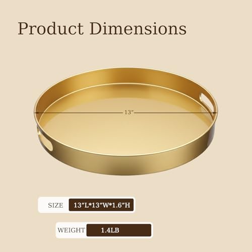 Spsyrine Round Gold Decorative Tray, 13" Plastic Serving Table Tray with Handles for Ottoman, Coffee Table, Bathroom, Kitchen, Living Room - color: Gold