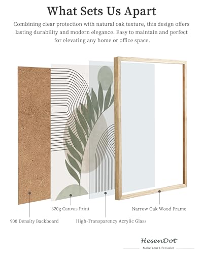 HesenDot 12x16in Boho Sage Green Botanical Natural OAK Wood Framed Wall Art - color: Sage Green Botanical