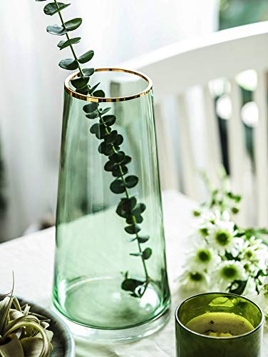 10“ Green Glass Vase with Gold Mouth for Centerpieces Home Wedding Decoration - size: Large