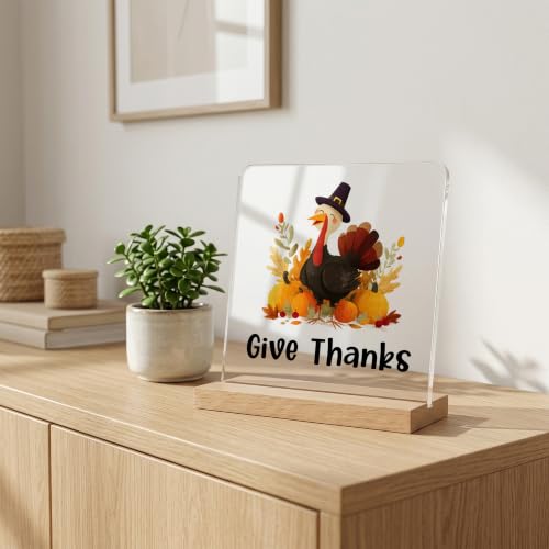 Thanksgiving Turkey Decorations,Give Thanks Acrylic Sign,Turkey Decor for Home Office