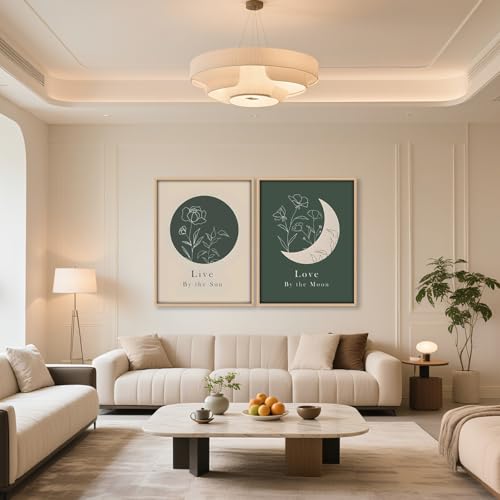 KBCXOY Sage Green Boho Sun and Moon Wall Art Bedroom Moon Phase Prints - color: Sun and Moon, size: 16 x 24 inches