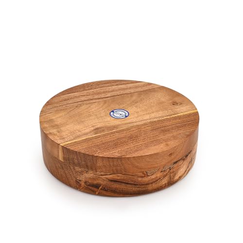 Kaizen Casa Fruit Bowl Acacia Wood Round White Decorative Bowls for Rustic Home Decor Table Centerpieces for Veggies, Fruits (8"x 8" x 2.5")
