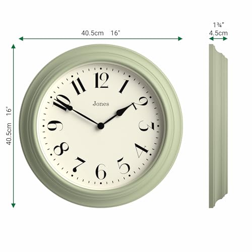 JONES CLOCKS® Fenchurch wall Clock | Large Classic Clock | 16" | Green - color: Sage Green