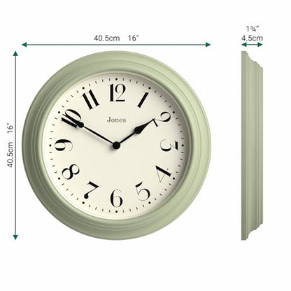 JONES CLOCKS® Fenchurch wall Clock | Large Classic Clock | 16" | Green - color: Sage Green