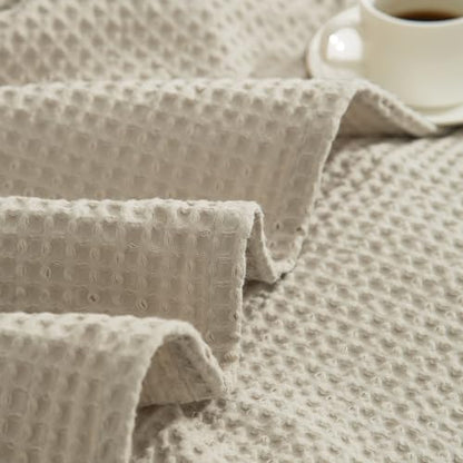 PHF 100% Cotton Waffle Blanket Lightweight Breathable, Twin, Linen/Stone - color: Linen/Stone, size: Twin(66" x 90")