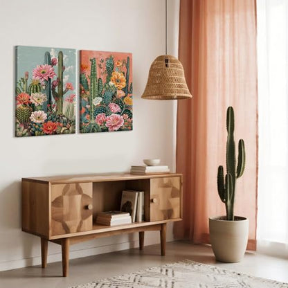RUMSICH 2Pcs Retro Western Mexican Cactus Canvas Wall Art12×16 Inch Framed - color: Cactus flower, size: 16"L x 12"W