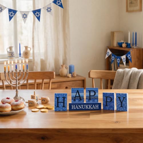 Smile Happy Hanukkah Sign Blocks Wood Decoration - style: Hanukkah