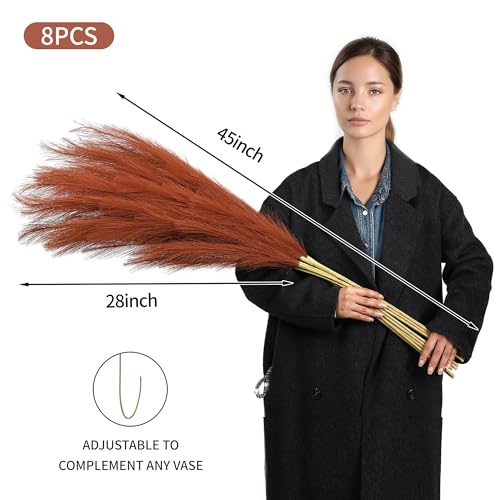 Wertuirk Burnt Orange Pampas Grass, 8 Pcs 45 Inch Tall Large Faux Pompous - color: Burnt Orange