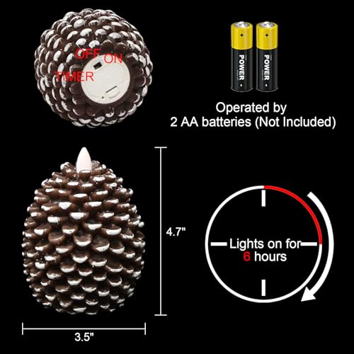 Wondise Flameless Candles with 6H Timer Pine Cone Candles - color: 2-Brown