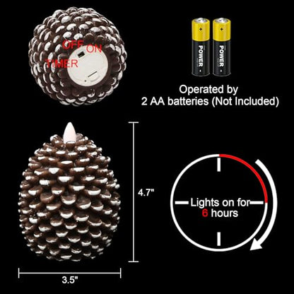 Wondise Flameless Candles with 6H Timer Pine Cone Candles - color: 2-Brown