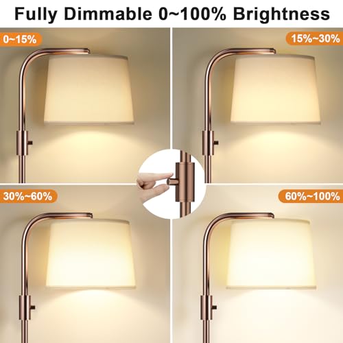 Ambimall Fully Dimmable Floor Lamp with 9W LED Bulb - Standing Lamp for Living Room with Adjustable Head, Modern Tall Light with Rotary Switch for Office, Brown and White - color: I:Brown and Linen White