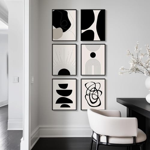 Framed Black and White Modern Abstract Wall Art for Living Room, 6 Pieces - color: Black and White
