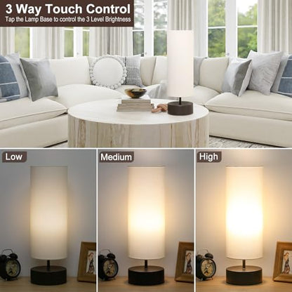 3 Way Dimmable Touch Control Table Lamp, Bedside Table Lamp with Dark Brown Base, Modern Nightstand Lamp with Beige Shade, Simple Night Light for Bedroom Living Room Home Office, 9W LED Bulb Included - color: Brown Base with Beige Shade