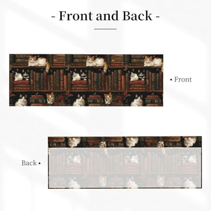Bookshelf Cat Valances for Windows Rod Pocket Curtain Valance 1 Panel Short Curtains for Kitchen Bathroom Living Room Bedroom Window Treatments - color: Bookshelf Cat
