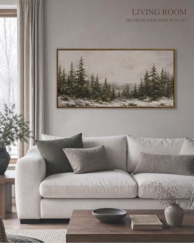 ARPEOTCY Large Winter Landscape Art, Rustic Christmas Decor, Framed,40x20in - color: snowy landscape, size: 40"L x 20"W