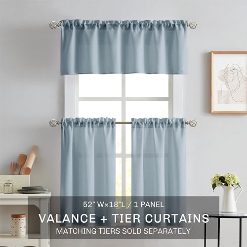 Melodieux Dusty Blue Semi Sheer Curtain Valance for Kitchen Cafe Small Windows Linen Rustic Rod Pocket Valance, 52 by 18 Inch, 1 Panel - color: Dusty Blue, size: 52"W x 18"L (Pack of 1)