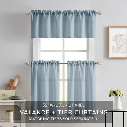 Melodieux Dusty Blue Semi Sheer Curtain Valance for Kitchen Cafe Small Windows Linen Rustic Rod Pocket Valance, 52 by 18 Inch, 1 Panel - color: Dusty Blue, size: 52"W x 18"L (Pack of 1)
