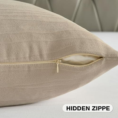 FUTEI Pack of 2 Chenille Striped Throw Pillow Covers 20x20 Inch,Beige - color: Beige, size: 20" x 20" (Pack of 2)