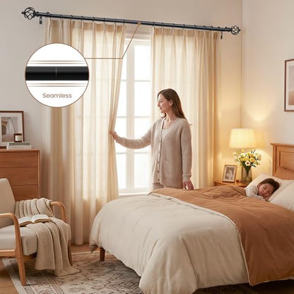 1" Farmhouse Heavy Duty Curtain Rods for Windows,Adjust 72-150",Black - color: Matte Black, size: 72-150 Inch & 1 Pack