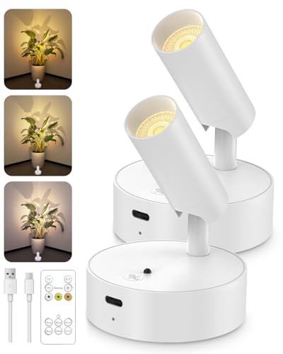Spotlights Indoor with Remote, 3000Mah Rechargeable Wireless Plant Light - color: White-3000mAh