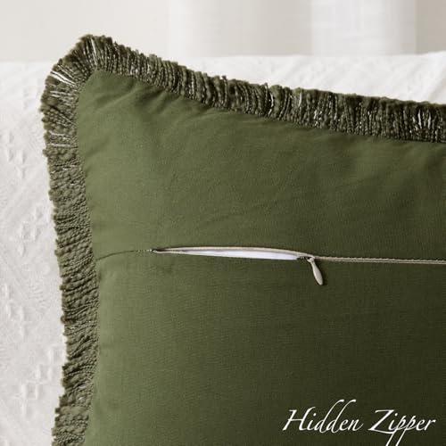 100% Cotton 14x36 Inch Lumbar Pillow Cover with Fringe 1 Pack, Olive Green - color: A-olive Green, size: 36" x 14" (Pack of 1)
