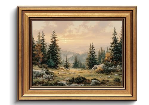 Vintage Mountain Wall Art Gold Framed Forest Landscape Nature Decor - color: Landscape, size: 10"L x 8"W