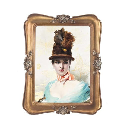 WINPLUS+ Vintage Picture Frame 5x7, Wall Mount and Tabletop Display, Art Gallery Gift (Antique Gold 5x7) - style: Antique Gold