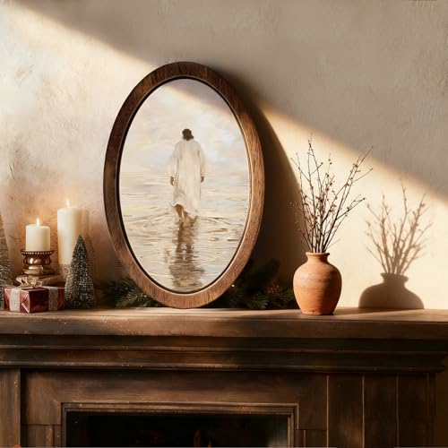 YZSLA Christian Wall Art Decor,Jesus Christ Walking on Water Oval Wall Art - color: Jesus-1