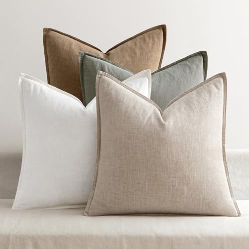 MIULEE Neutral Boho Linen Decorative Pillow Covers 20x20 Inch Pack of 4 - color: Neutral, size: 20" x 20" (Pack of 4)