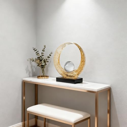 Golden Wave Resin Origami Statue Modern Abstract Home Decoration Emphasizes Abstract Office Desk Center Art Statue Table Family Bedroom Living Room Golden Stripe Decoration (A-White Gold) - color: A-gold Foil