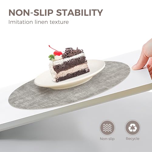 NCUE 13" Faux Leather Round Placemats Set of 4, Reversible Dual-Color - color: Deep Gray Light Gray