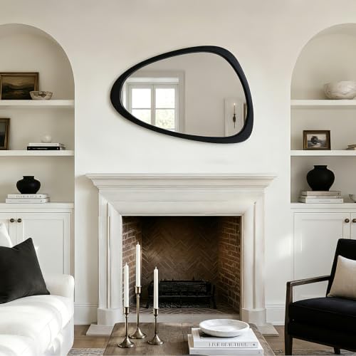 Solid Wood Asymmetrical Irregular Framed Wall Mirror, 24"x36" - color: Black, size: 36"L x 24"W
