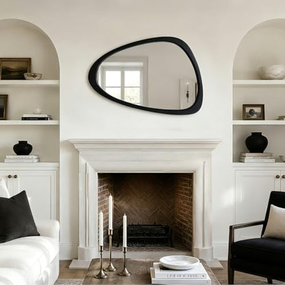Solid Wood Asymmetrical Irregular Framed Wall Mirror, 24"x36" - color: Black, size: 36"L x 24"W