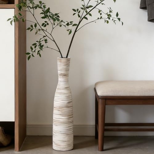 ALMA Tall Skinny Floor Vase, 20" White & Brown Modern Vases for Flower - color: Bow-white-20"