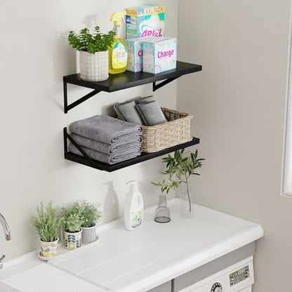 Axeman Deep Floating Shelves Black- 24 Inch Wide x 12 Inch Deep Wall Shelves Set of 2 - Black Wood Wall Shelves for Living Room Bedroom Laundry Room - color: Black, size: 24W x 12D