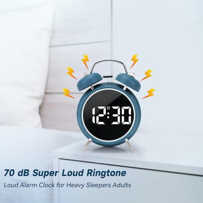 Digital Small Alarm Clock, 4.5 Inch Double Bell Electronic LED Alarm Clock - color: Blue