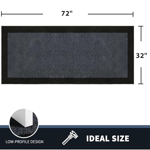 PURRUGS Hallway Runner Rug, 32" x 72", Bluish Grey & Charcoal - color: Bluish Grey & Charcoal, size: 32" X 72"