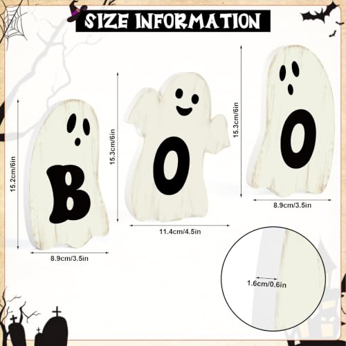 3 Pcs Halloween Table Decorations Indoor Halloween Ghost Decorations Wooden Boo Signs Rustic Halloween Table Centerpiece for Home Shelf Mantel Tabletop Windowsill Party