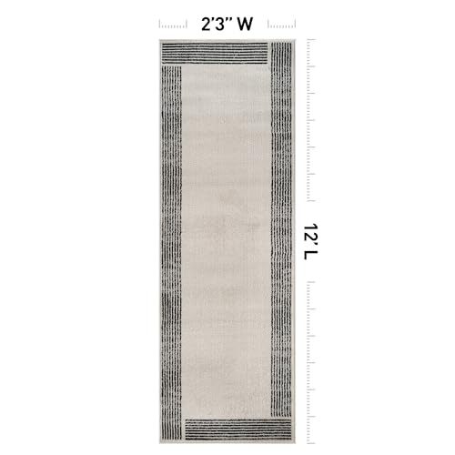 Rugshop Modern Bordered Minimal Runner Rug for Entryway Cream 2' 3" x 12' - color: Cream, size: 2'2" x 12' (Rectangular)